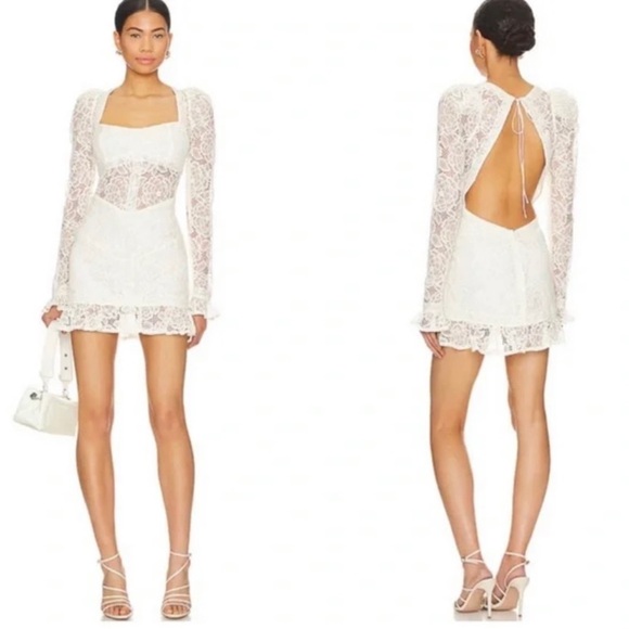 For Love and Lemons Cleo Mini Lace Dress in Ivory  Size XL NWT - Picture 1 of 14
